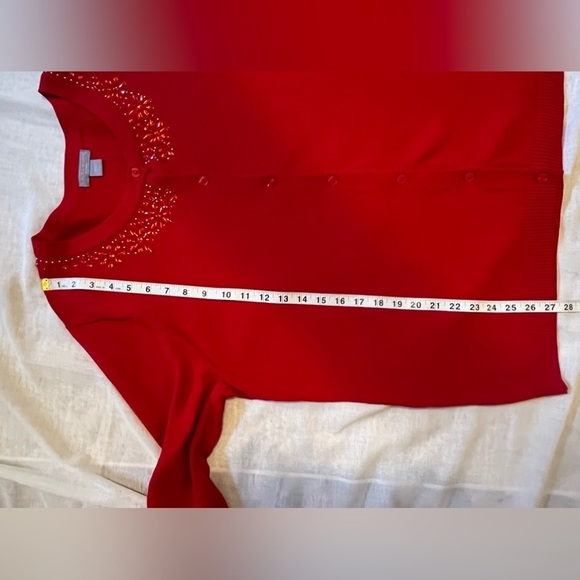 Laura Scott Woman red cardigan beaded collar button up size 1x - Picture 10 of 10